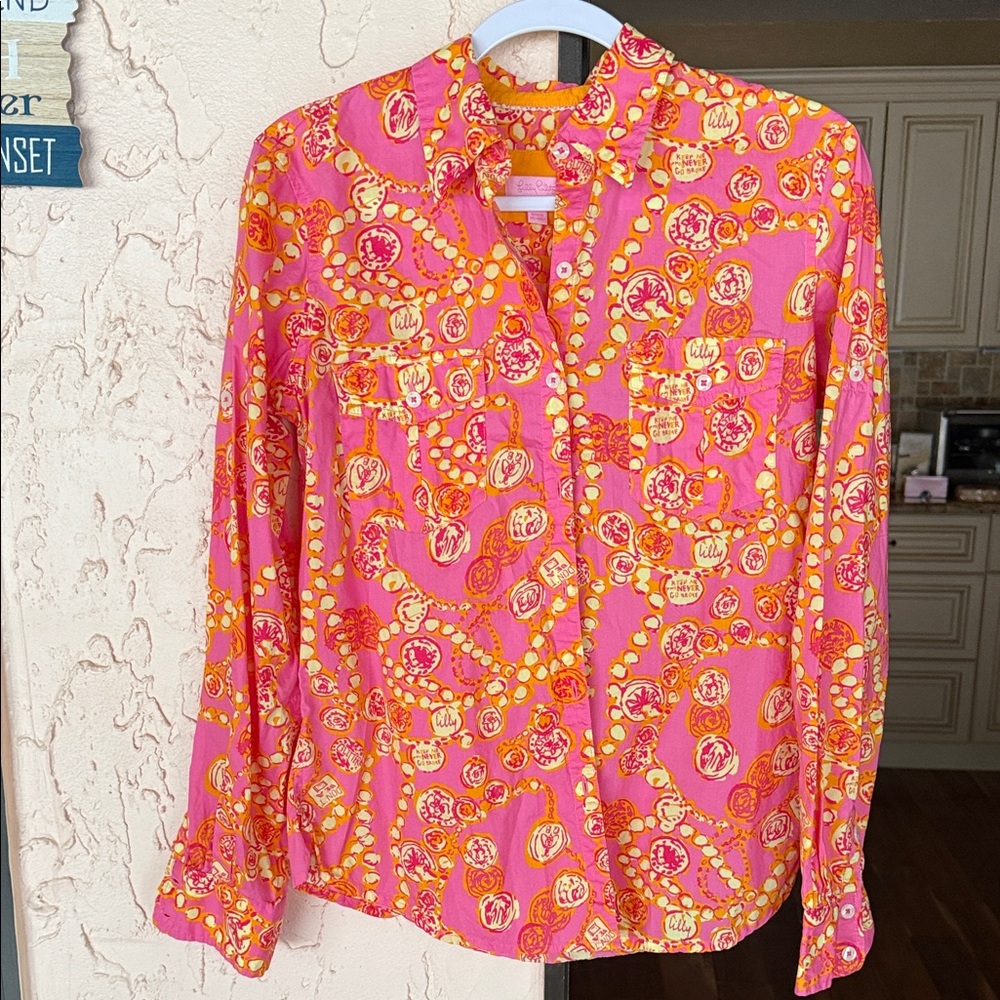 Lilly Pulitzer Pink and Orange Button Down Shirt